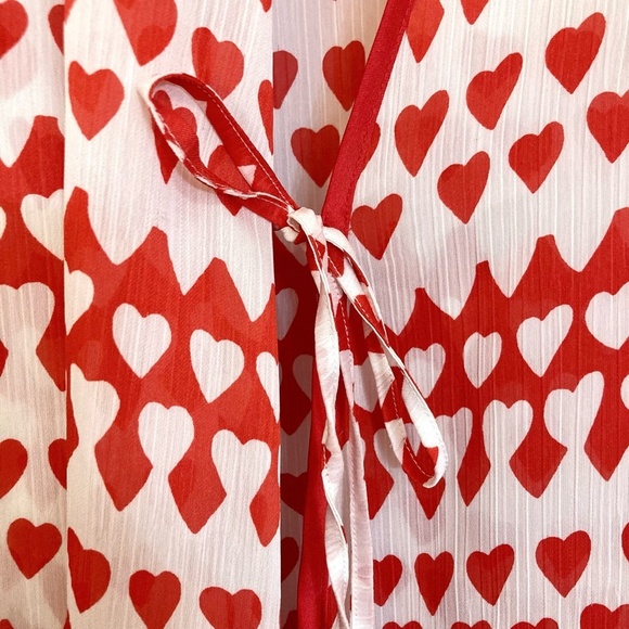 KATE SPADE Heart Print Kimono Chiffon Robe Red Belted Size L/XL - Picture 8 of 10